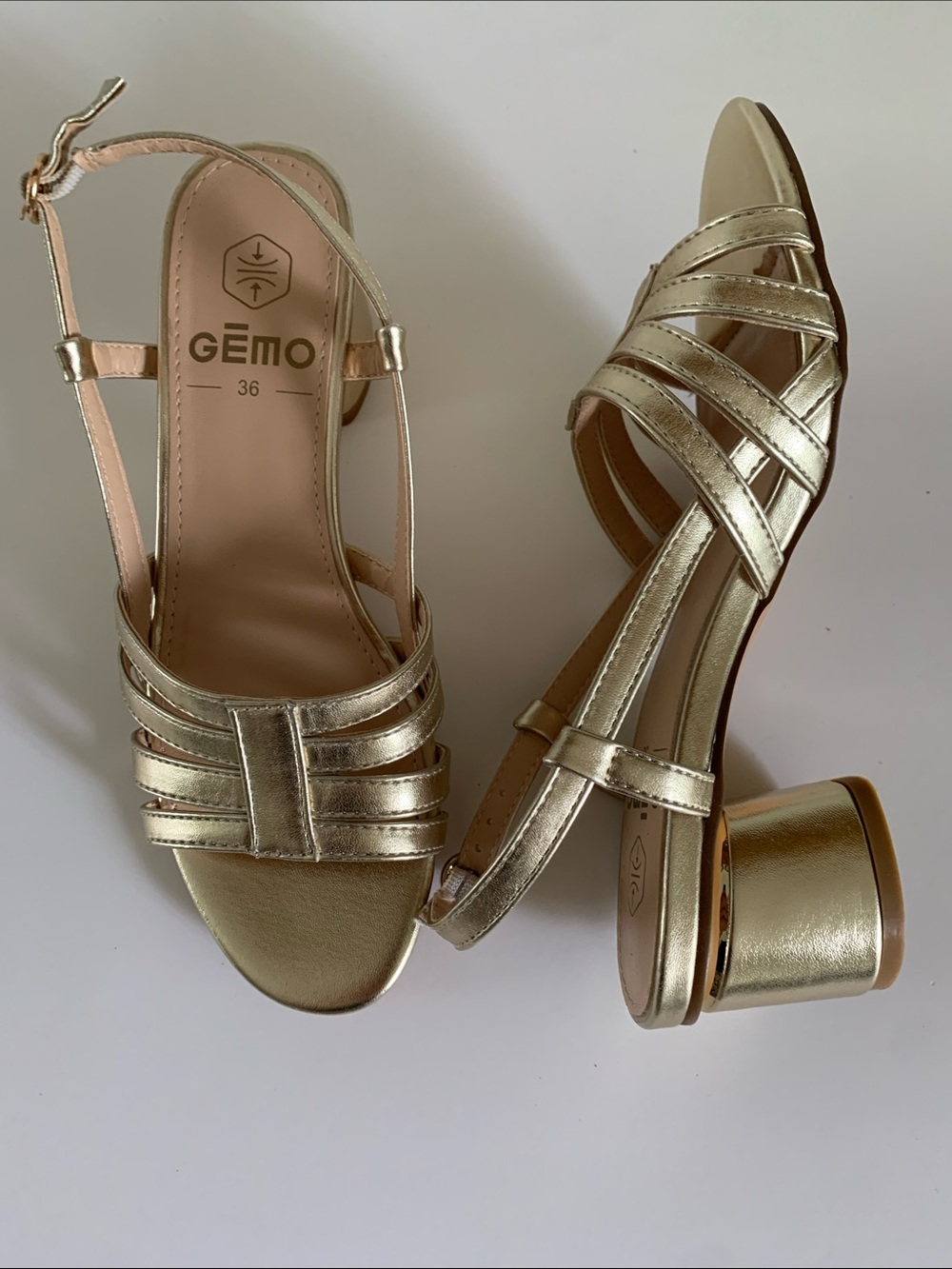 Metallic Gold Low Block Heel Women's Sandals